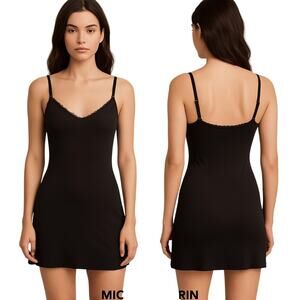MICHAL NEGRIN Black Slip Dress Size S Lace Trim Lingerie-Inspired Minimalist